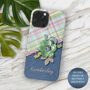 Pastel Pink Mint Green Blue Gingham Plaid Pattern iPhone 13 Pro Max Case