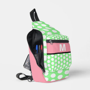 Pastel Pink Mint Green White Dots Monogram Sling Bag