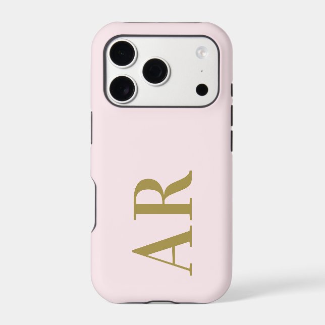 Pastel Pink Monogram Gold Initials Minimal Simple  (Back)