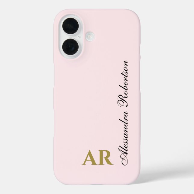 Pastel Pink Monogram Minimalist Elegant Gold Black Case-Mate iPhone Case (Back)