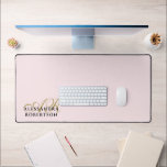 Pastel Pink Monogram Stylish Gold Black Minimalist Desk Mat<br><div class="desc">Stylish elegant refined desk mat , customisable personalizable with monogram, initial letters and name. Clean monochrome chic pastel light candy pink background, elegant gold calligraphy script handwritten initial letters, and classy black typography for the name. Beautiful and timeless, for you or as a thoughtful custom fashionable useful gift for her....</div>