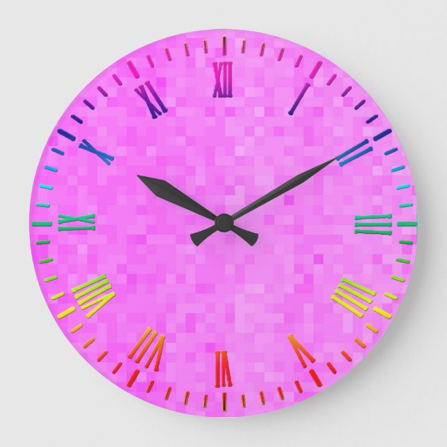 Pastel Pink Mosaic, Large Wall Clock (Front)