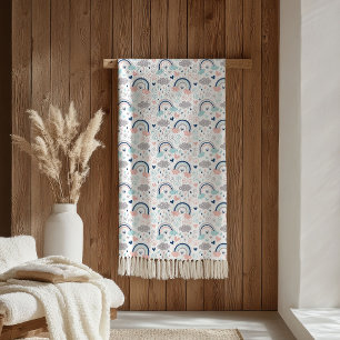 Pastel Pink Navy Blanket Elegant Boho Cozy Gift