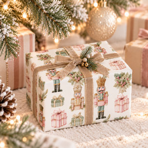 Pastel Pink Nutcracker Christmas Wrapping Paper