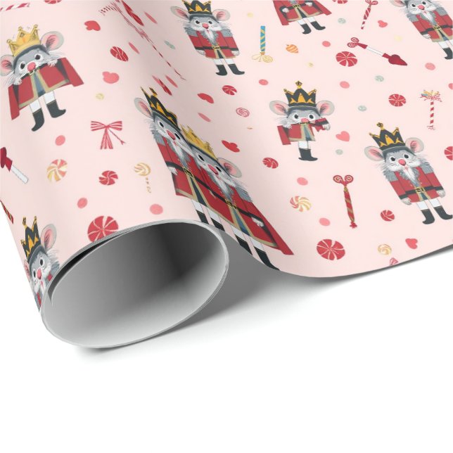 Pastel Pink Nutcracker's Mouse King Wrapping Paper (Roll Corner)