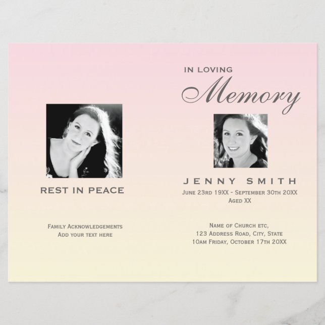 Pastel Pink Ombré Order of Service Funeral Program (Front)