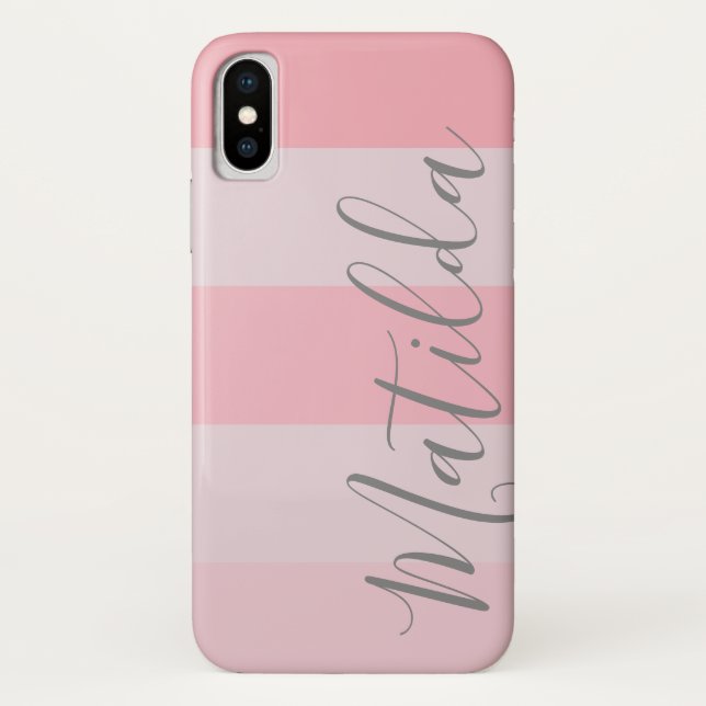 Pastel Pink Ombre Stripe Personalized Name Case-Mate iPhone Case (Back)