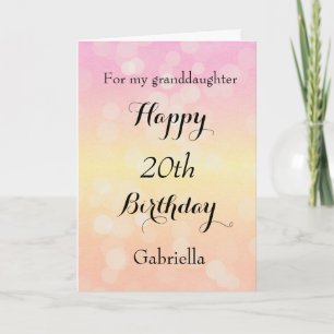 Pastel Pink Orange Yellow Bokeh 20th Birthday Card