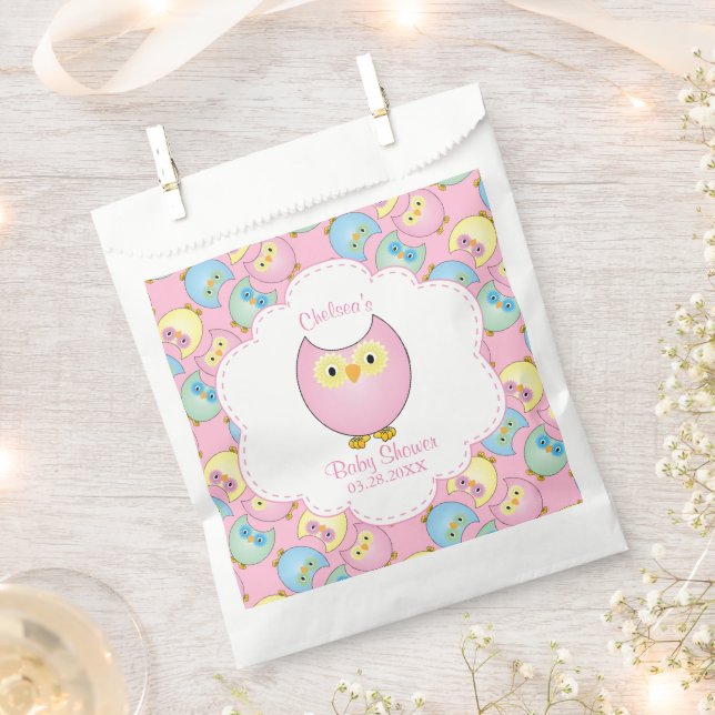 Pastel Pink Owl Baby Girl Shower Theme Favour Bag (Clipped)