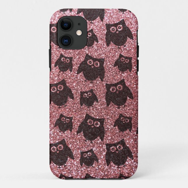 pastel pink owl glitter pattern Case-Mate iPhone case (Back)