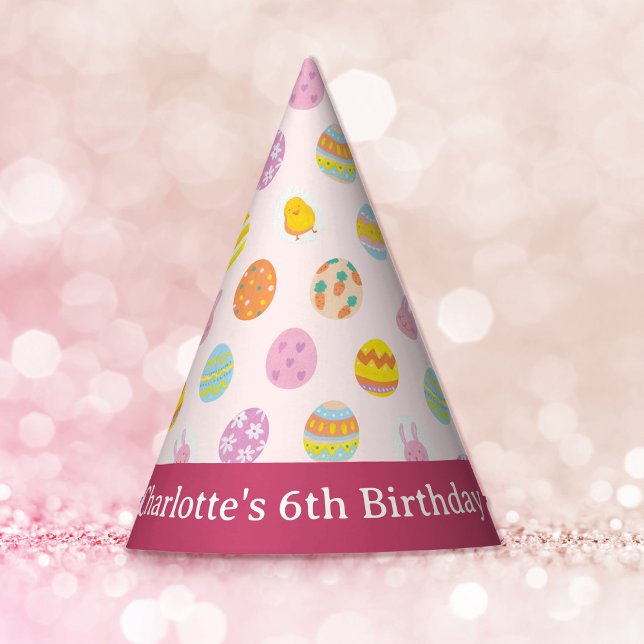 Pastel Pink Painted Eggs Pattern Kids Birthday Party Hat (Creator Uploaded)
