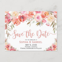 Pastel Pink Peach Rose Floral Save the Date