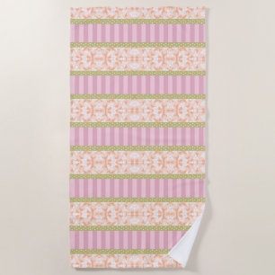 Pastel Pink Peach Tan Girly Floral Design Beach Towel