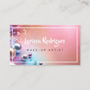 Pastel pink pearl shiny make-up artist business card