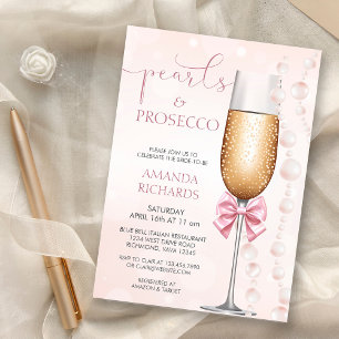 Pastel Pink Pearls and Prosecco Bridal Shower Invitation