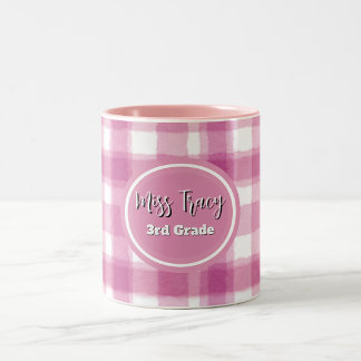 Pastel Pink Plaid Custom  Two-Tone Coffee Mug