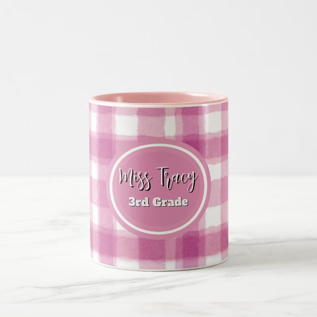 Pastel Pink Plaid Custom  Two-Tone Coffee Mug (Creator Uploaded)