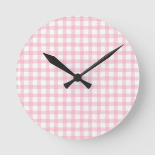Pastel Pink Plaid – Soft Aesthetic Seamless Round Clock