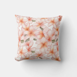 Pastel Pink Plumeria Frangipani Floral Patterned Cushion