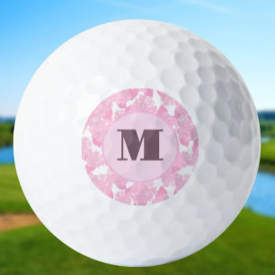 Pastel pink preppy floral custom monogram ladies golf balls