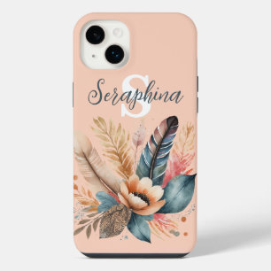 Pastel Pink Pretty Floral Elegant Monogrammed iPhone 14 Plus Case