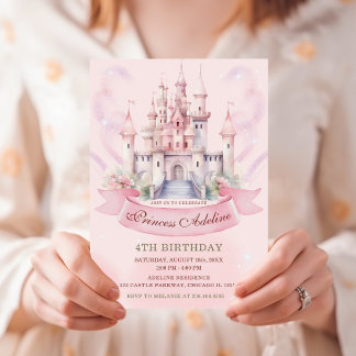 Pastel Pink Princess Royal Castle 4th Birthday Invitation