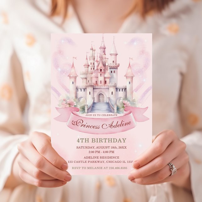 Pastel Pink Princess Royal Castle 4th Birthday Invitation (Creator Uploaded)