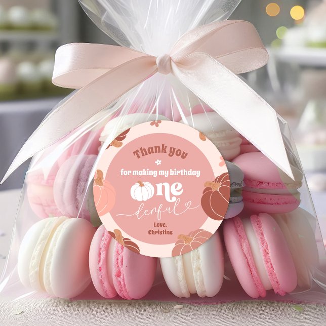 Pastel Pink Pumpkin 1st Birthday Thank You Sticker (Creator Uploaded)