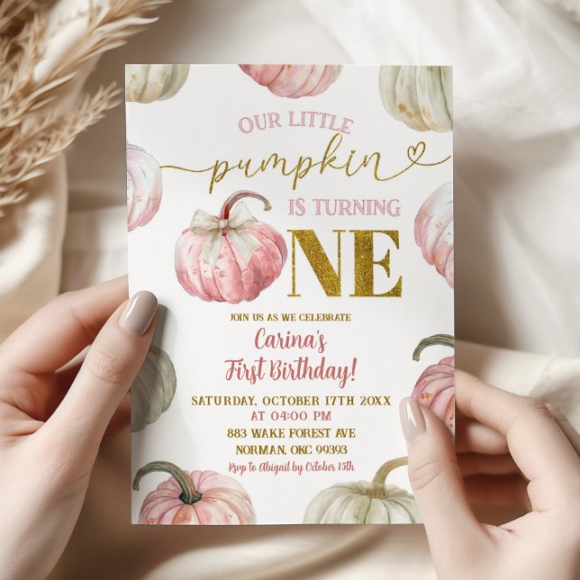 Pastel Pink Pumpkin is Turning One Birthday Invitation (Creator Uploaded)