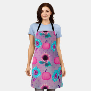 PASTEL PINK PUMPKINS & AQUA MUMS FLOWERS APRON
