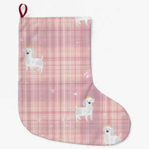 Pastel Pink Puppy Christmas Stocking with Crowns