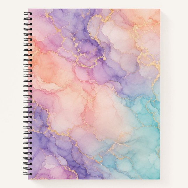 Pastel Pink Purple Blue and Gold Marble Notebook (Front)