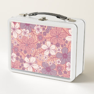 Pastel Pink & Purple Floral Metal Lunch Box