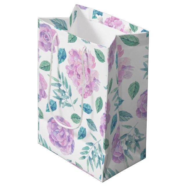 Pastel Pink & Purple Flowers Pattern Medium Gift Bag (Front Angled)
