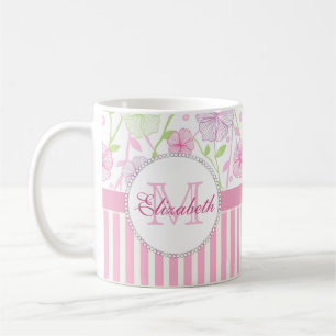 Pastel pink, purple, flowers, pink & white stripes coffee mug