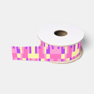 Pastel Pink Purple Geometric Pixel Block pattern Grosgrain Ribbon