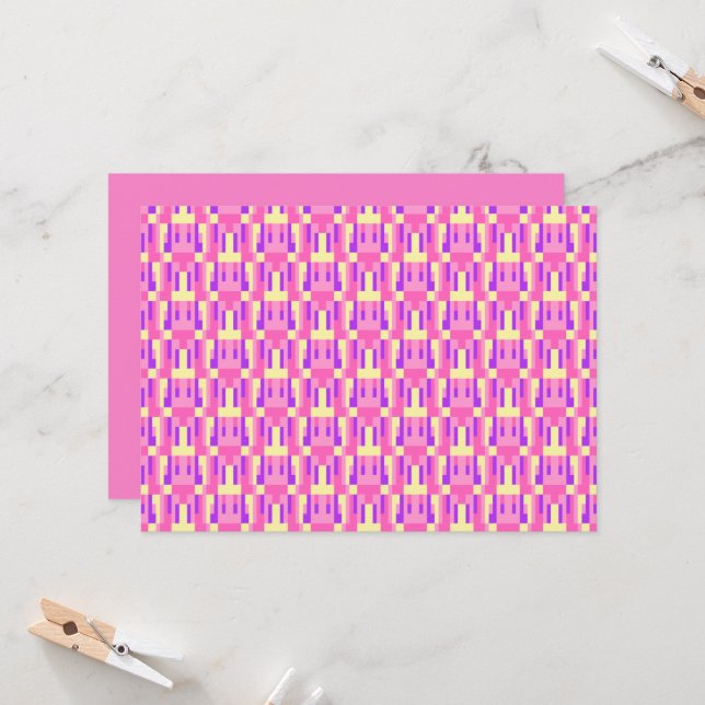 Pastel Pink Purple Geometric Pixel Block pattern Invitation (Front/Back In Situ)