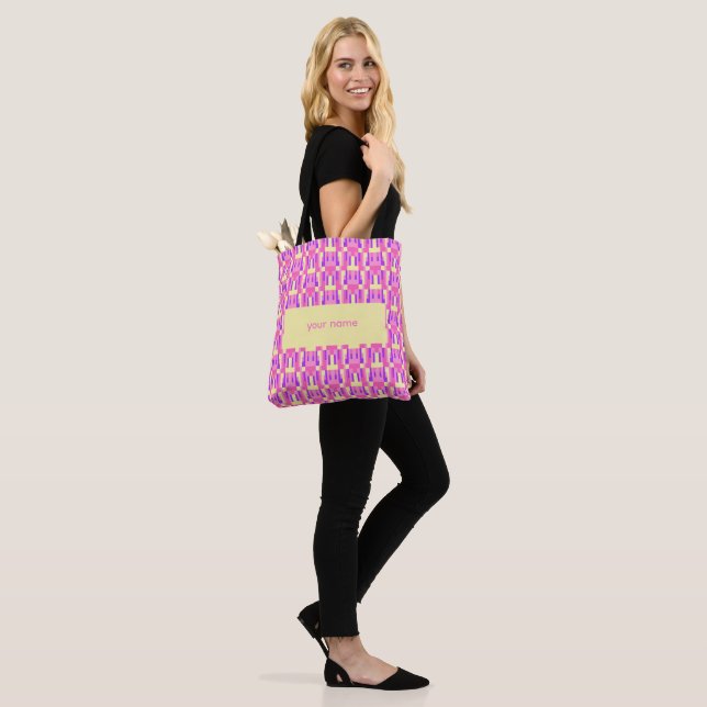 Pastel Pink Purple Geometric Pixel Block pattern Tote Bag (On Model)