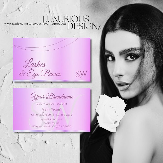 Pastel Pink Purple Glamourous with Initials Elegan Business Card (Creator Uploaded)