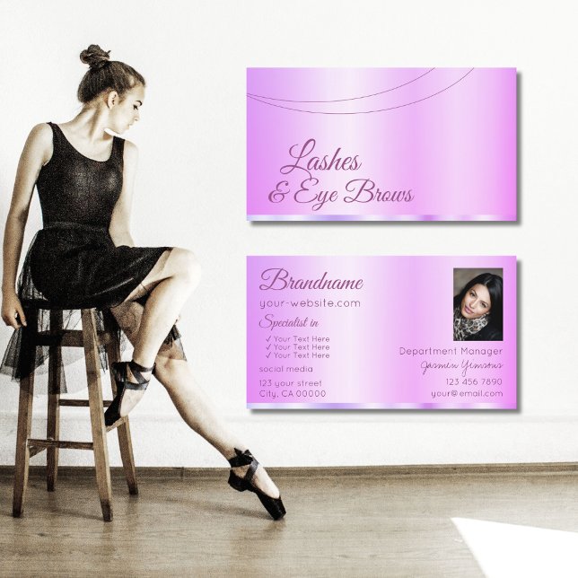 Pastel Pink Purple Glamourous with Photo Elegant Business Card (Creator Uploaded)