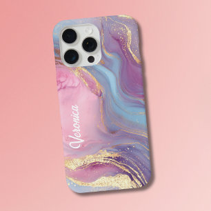Pastel Pink Purple Gold Marble Glitter Abstract iPhone 15 Pro Max Case