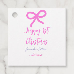 Pastel pink purple happy 1st Christmas bow name da Favour Tags