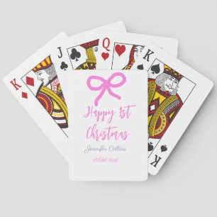 Pastel pink purple happy 1st Christmas bow name da Playing Cards