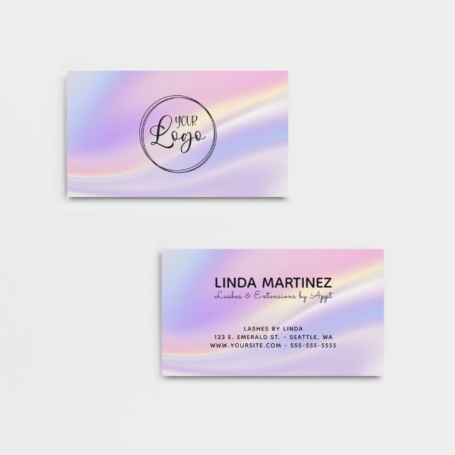 Pastel Pink Purple Iridescent Colours Logo Business Card (Pastel Pink Purple Iridescent Colors Logo Business Card)