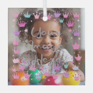 Pastel Pink Purple Princess Crown Photo Border Glass Tree Decoration