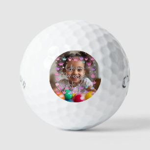 Pastel Pink Purple Princess Crown Photo Border Golf Balls