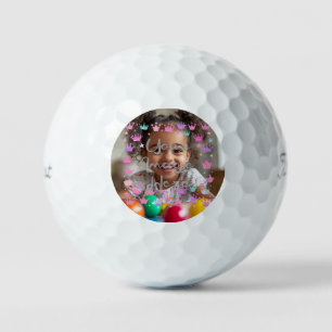 Pastel Pink Purple Princess Crown Photo Border Golf Balls