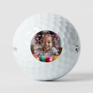 Pastel Pink Purple Princess Crown Photo Border Golf Balls