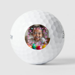 Pastel Pink Purple Princess Crown Photo Border Golf Balls