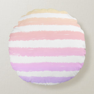Pastel Pink Purple Yellow Watercolor Stripes Round Cushion